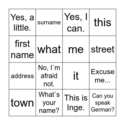 Vokabel Bingo Card