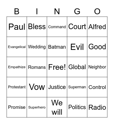 RLLA Sunday Bingo Card