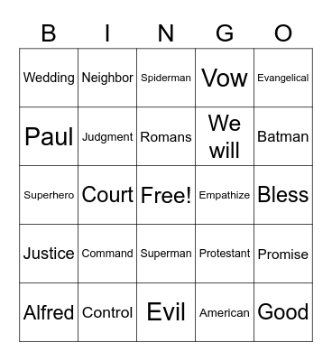 RLLA Sunday Bingo Card