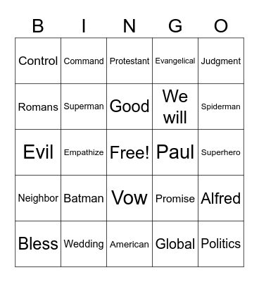 RLLA Sunday Bingo Card