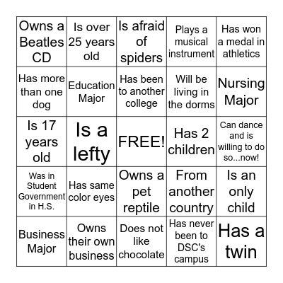 Roadrunner Orientation Bingo Card