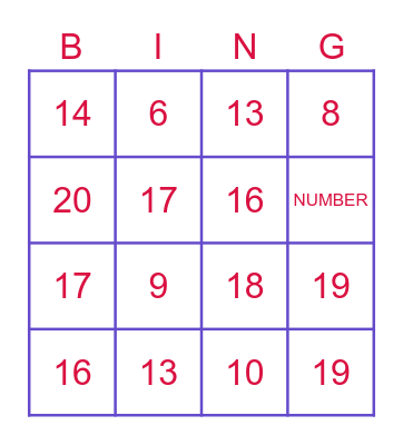 Number Bingo Card