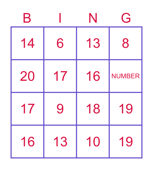 Number Bingo Card