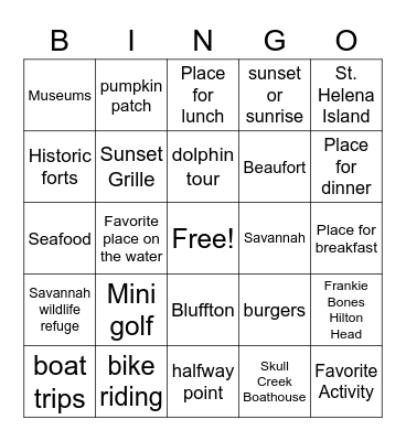 Hilton Head Bingo Card