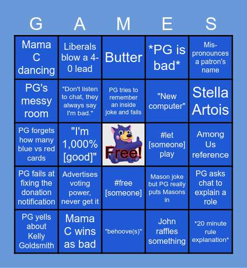 Peih-Gee Plays Stream "BINGO" Bingo Card