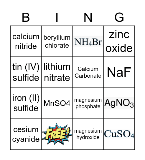 Ionic Bonding Bingo Card