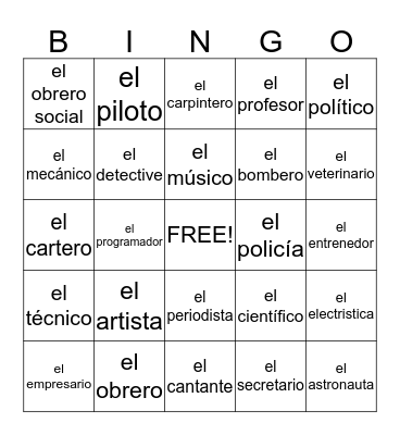 Las profesiones Bingo Card