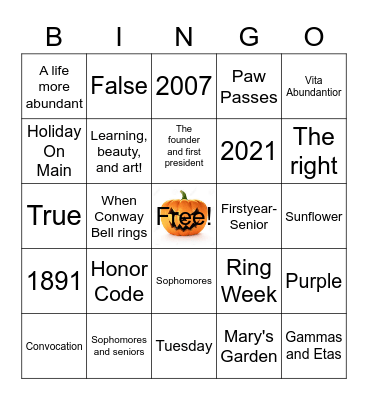 Pumpkin Parade round 1 Bingo Card