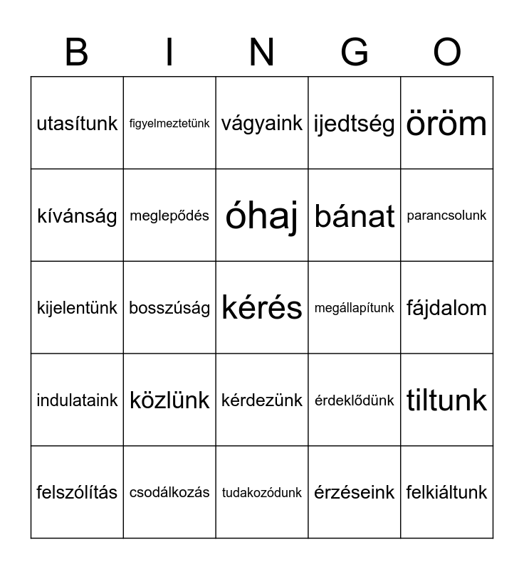 A beszélő szándéka (mondatfajták)Untitled Bingo Card