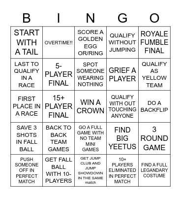 fall guys bingo Card