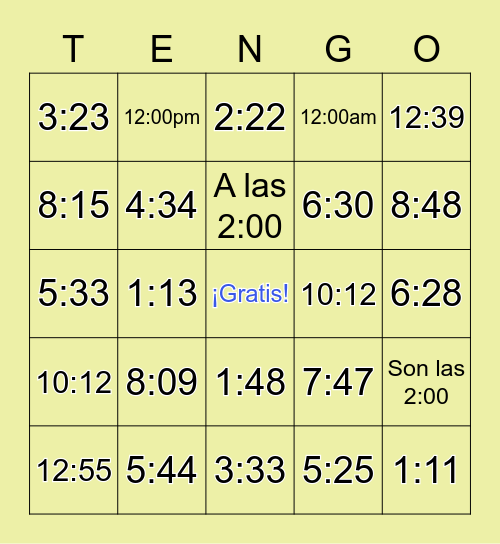 ¿Qué hora es? Bingo Card