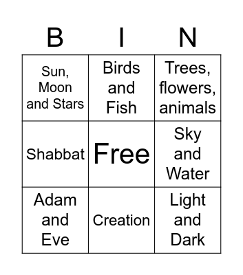 Creation Bingo Card