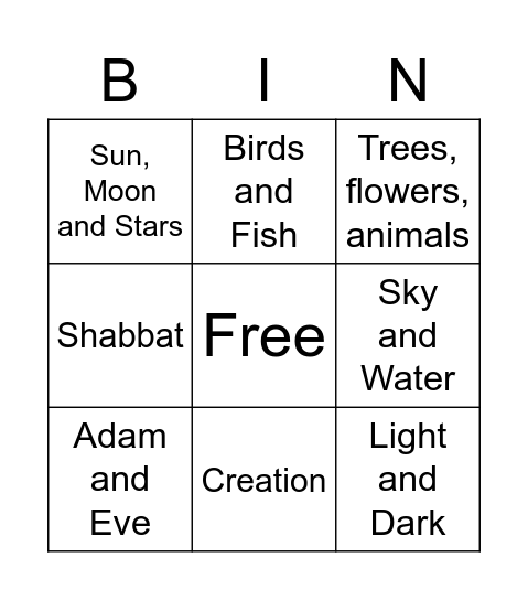 Creation Bingo Card