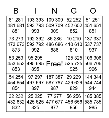 Place Value Bingo Card