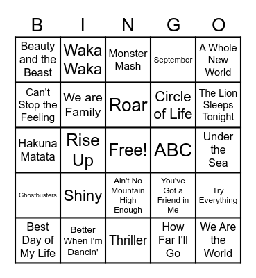 Name That Melody BINGO Card