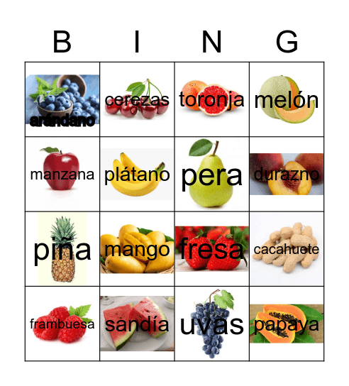 Las frutas Bingo Card