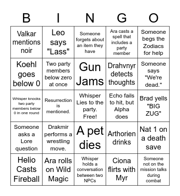 Sisters of Sorrow Bingo Card