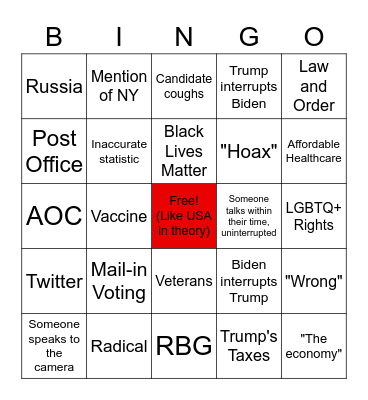Presidential Debate Bingo Card
