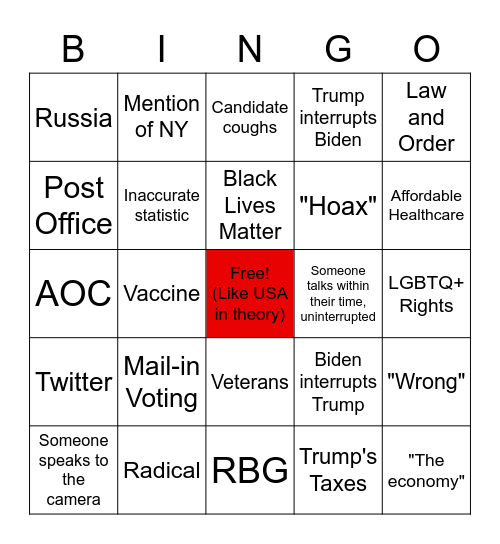 Presidential Debate Bingo Card