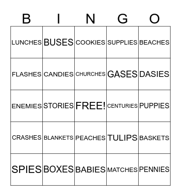 SPELLING Bingo Card