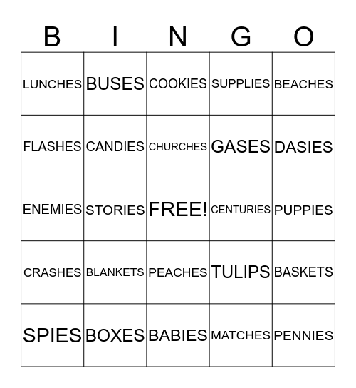 SPELLING Bingo Card