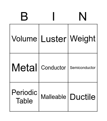 Unit 2: Properties of Matter Vocab Bingo Card