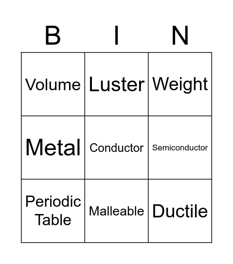 Unit 2: Properties of Matter Vocab Bingo Card