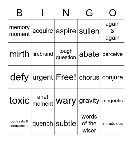 Terms to Know BINGO Card