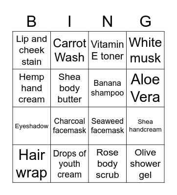 Body Shop Bingo Card