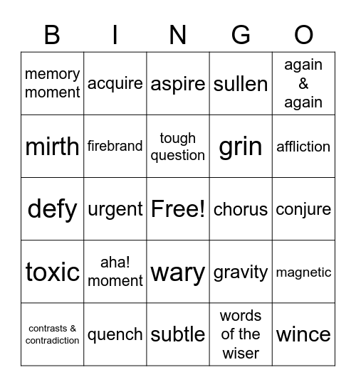 Terms to Know BINGO Card