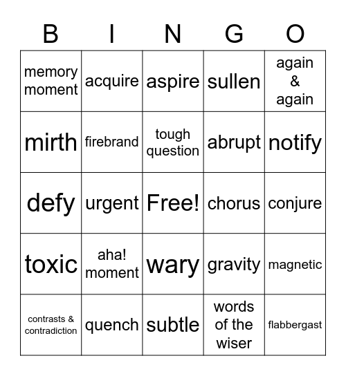 Terms to Know BINGO Card