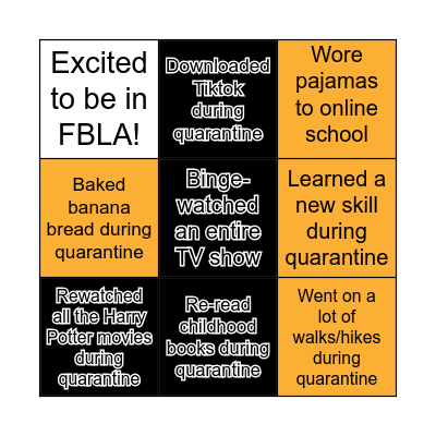 FBLA Quarantine Bingo Card