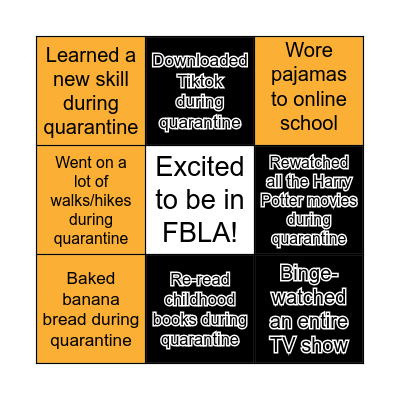 FBLA Quarantine Bingo Card