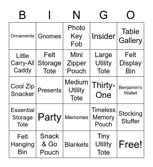 Thirty-One Fall Bingo Card