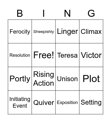 "Seventh Grade" by Gary Soto Bingo Card
