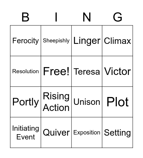 "Seventh Grade" by Gary Soto Bingo Card