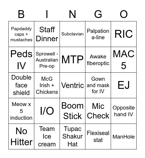 Night Team Bingo Card