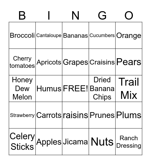 Healthy Snacks Bingo Card