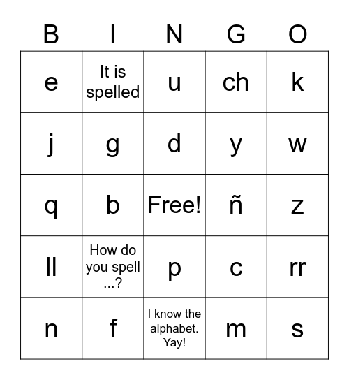 alfabeto español Bingo Card