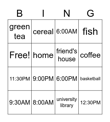 いつ、どこで、なにをしますか。 Bingo Card