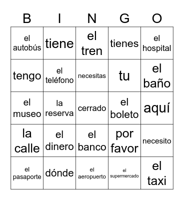 Viajes Bingo Card