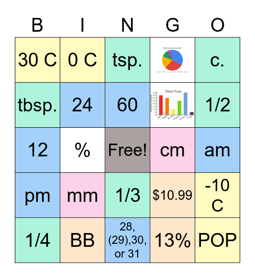 Everyday Math Bingo Card