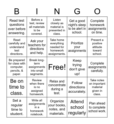 Academic Bingo Card