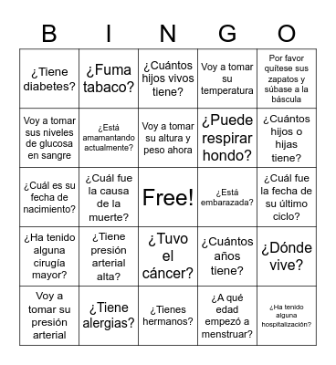 VAW medical chapter bingo Card