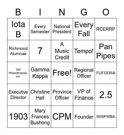 SAI General Bingo Card
