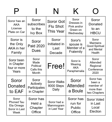 Tau Eta Omega Bingo Card