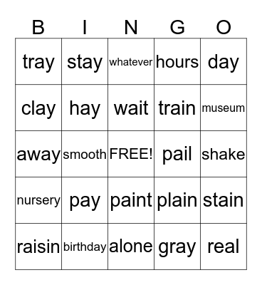 Vocabulary Bingo Card