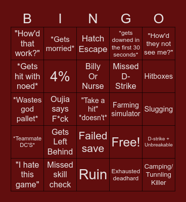 Dead By Daylight Bingo Card