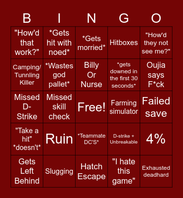 Dead By Daylight Bingo Card