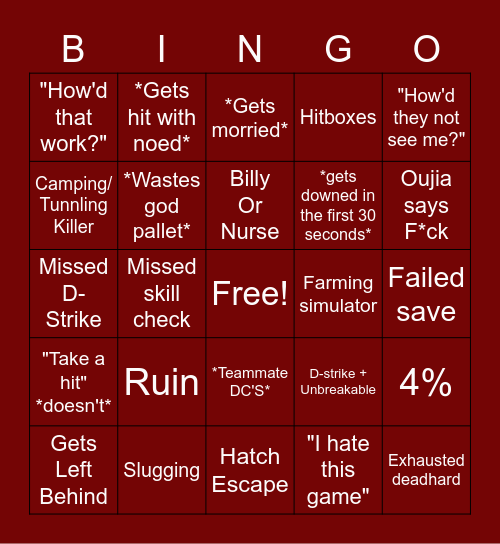 Dead By Daylight Bingo Card